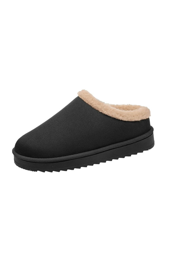 Fuzzy Slippers for Women Fluffy Winter Warm Lined Suede Flatform Mini Boots Slip on Furry Cozy Short Ankle Shoes Indoor and Outdoor Mules Clogs Black
