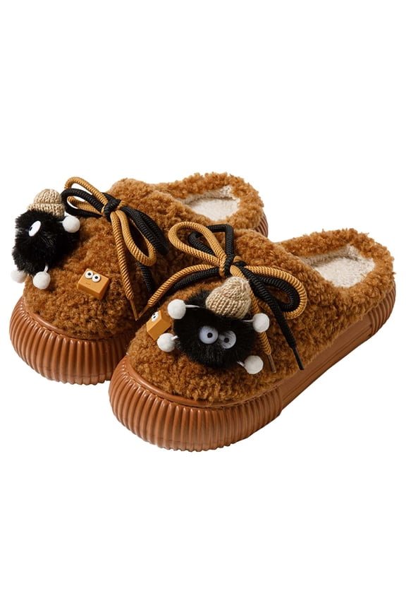 Fuzzy Slippers for Women Straps Plush Doll Decoration Lamb Wool Furry Fluffy Soft Thick Sole Memory Foam Slip on Non-Slip Comfortable Cozy Indoor Outdoor Warm Winter Slippers