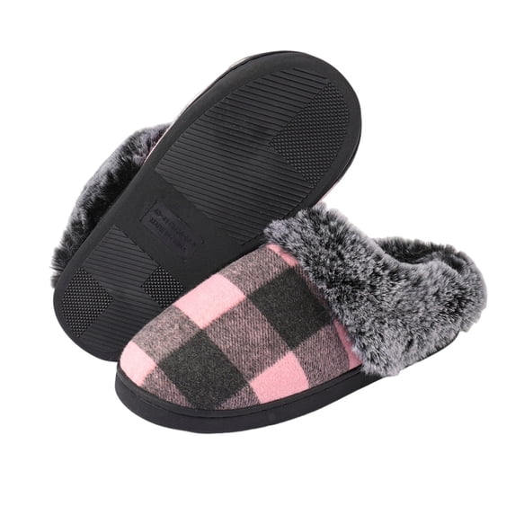 Xfvqtps Fuzzy Slippers for Womens Fluffy Slippers Large Size Retro Chessboard Pattern Plush Edge Memory Foam Thick Bottom Non Slip Indoor House Warm Winter Cozy Slippers Pink