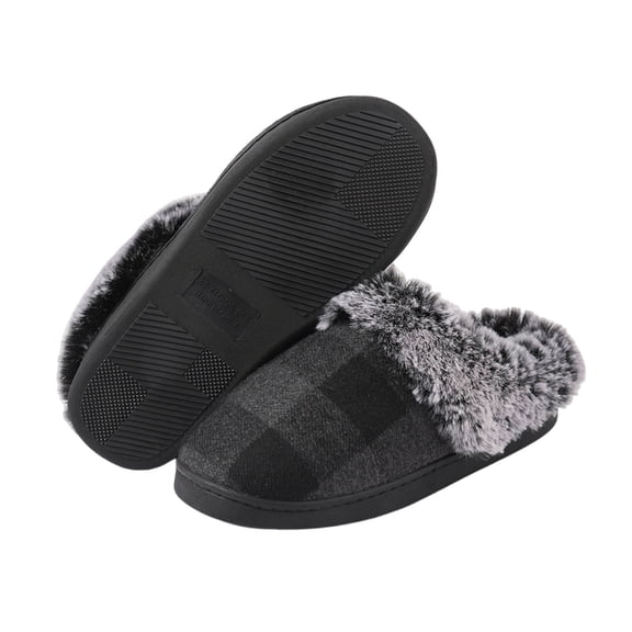 Xfvqtps Fuzzy Slippers for Womens Fluffy Slippers Large Size Retro Chessboard Pattern Plush Edge Memory Foam Thick Bottom Non Slip Indoor House Warm Winter Cozy Slippers Dark Gray