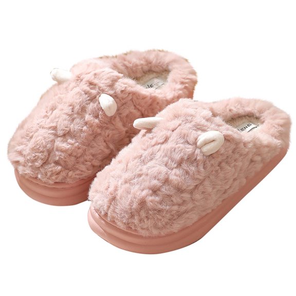 Xfvqtps Fuzzy Slippers for Womens and Mens Lovers House Slippers Fluffy Slippers Memory Foam Thick Bottom Non Slip Cute Plush Cartoon Animals Ear Warm Winter Home Slippers Pink