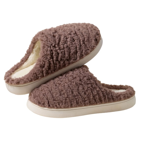 Xfvqtps Fuzzy Slippers for Men Close Toe Memory Foam Thick Soft Sole Non Slip Warm Furry Indoor House Slipper for Fall Winter Coffee