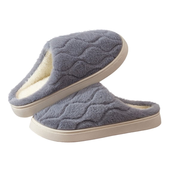 Xfvqtps Fuzzy Slippers for Men Close Toe Memory Foam Thick Soft Sole Non Slip Warm Furry Indoor House Slipper for Fall Winter Gray
