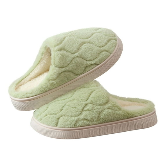 Xfvqtps Fuzzy Slippers for Women Close Toe Memory Foam Thick Soft Sole Non Slip Warm Furry Indoor House Slipper for Fall Winter Green
