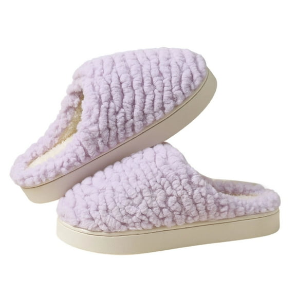 Xfvqtps Fuzzy Slippers for Women Close Toe Memory Foam Thick Soft Sole Non Slip Warm Furry Indoor House Slipper for Fall Winter Purple