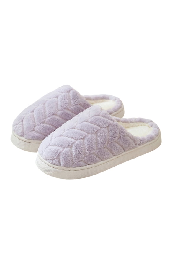 Fuzzy Slippers for Women Close Toe Memory Foam Thick Soft Sole Non Slip Warm Furry Indoor House Slipper for Fall Winter Purple