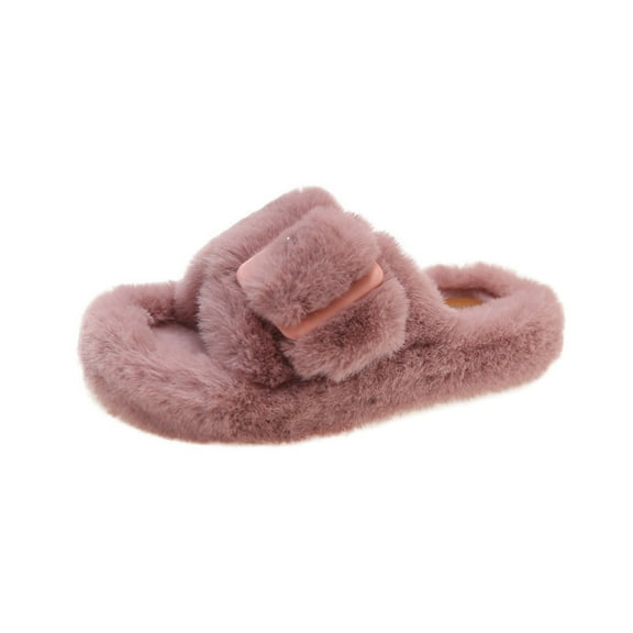 Xfvqtps Fuzzy Slippers for Women Fake Fur Open Toe Soft Sole Slide House Slippers for Indoor Bedroom Furry Slipper for Fall Winter Pink