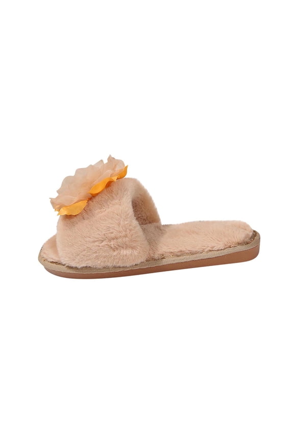 Fuzzy Slippers for Women Flower Decor House Bedroom Open Toe Slide Comfy Fall Winte Furry Indoor Slipper Yellow