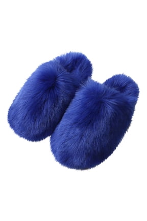 Fuzzy Slippers for Women Fluffy Close Toe Slide House Slippers for Indoor Bedroom Warm Furry Slipper for Winter Spring Fall Blue