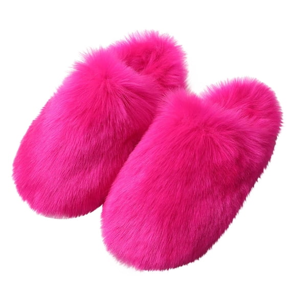 Xfvqtps Fuzzy Slippers for Women Fluffy Close Toe Slide House Slippers for Indoor Bedroom Warm Furry Slipper for Winter Spring Fall Hot Pink