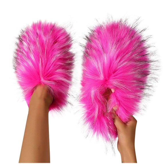Xfvqtps Fuzzy Slippers for Women Fluffy Close Toe Slide House Slippers for Indoor Bedroom Warm Furry Slipper for Winter Spring Fall Hot Pink