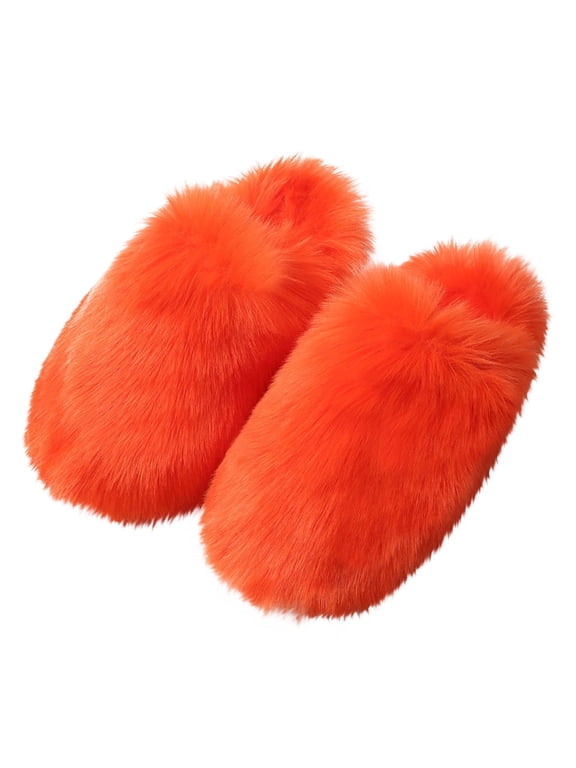 Fuzzy Slippers for Women Fluffy Close Toe Slide House Slippers for Indoor Bedroom Warm Furry Slipper for Winter Spring Fall Orange