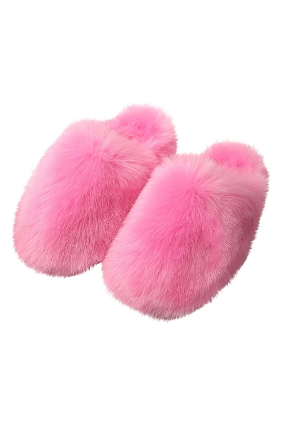 Fuzzy Slippers for Women Fluffy Close Toe Slide House Slippers for Indoor Bedroom Warm Furry Slipper for Winter Spring Fall Pink
