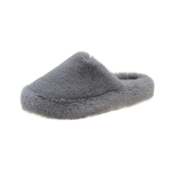 Xfvqtps Fuzzy Slippers for Women Fluffy Fake Fur Close Toe Soft Sole Slide House Slippers for Indoor Bedroom Warm Furry Slipper for Winter Fall Gray