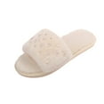 thumbnail image 1 of Xfvqtps Fuzzy Slippers for Women House Bedroom Shoes Pearl Open Toe Slide Comfy Fall Winte Slipper Beige, 1 of 9