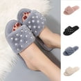 thumbnail image 1 of Xfvqtps Fuzzy Slippers for Women House Bedroom Shoes Pearl Open Toe Slide Comfy Fall Winte Slipper Gray, 1 of 6