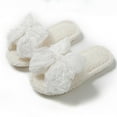 thumbnail image 1 of Xfvqtps Fuzzy Slippers for Women Lace Bow Decor House Bedroom Open Toe Slide Comfy Fall Winte Furry Indoor Slipper White, 1 of 7