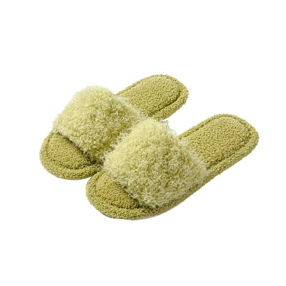 Xfvqtps Fuzzy Slippers for Womens Open Toe Curly Plush Solid Color Simplicity Fashion Non Slip Indoor Outdoor Warm Winter Cozy Fluffy Slippers Green