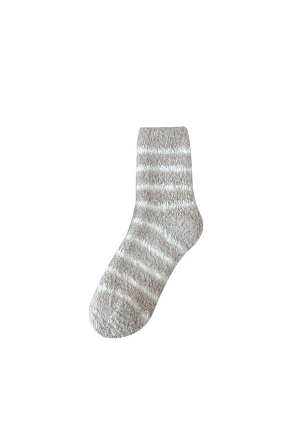 Fuzzy Socks for Women Fluffy Coral Velvet Socks Furry Stripe Color Blocking Middle Tube Non Shedding Comfort Soft Cozy Warm Winter Floor Socks Gray