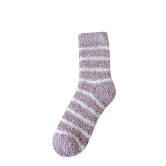 Xfvqtps Fuzzy Socks for Women Fluffy Coral Velvet Socks Furry Stripe Color Blocking Middle Tube Non Shedding Comfort Soft Cozy Warm Winter Floor Socks Purple