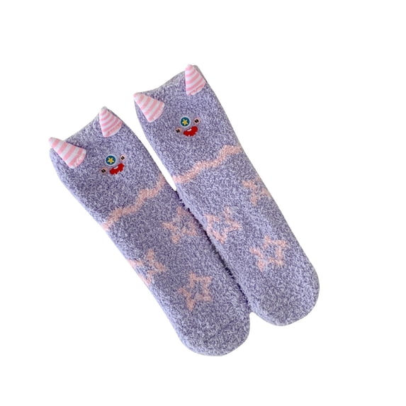 Xfvqtps Fuzzy Socks for Women Fluffy Slipper Socks Cute Embroidery Winter Warm Soft Sleep Socks