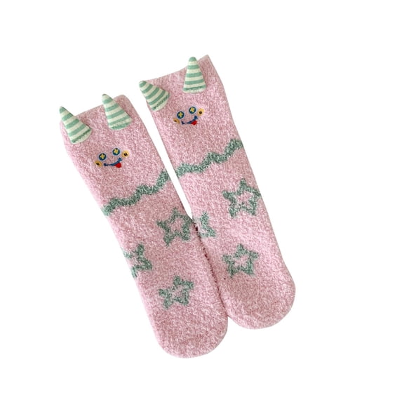 Xfvqtps Fuzzy Socks for Women Fluffy Slipper Socks Cute Embroidery Winter Warm Soft Sleep Socks