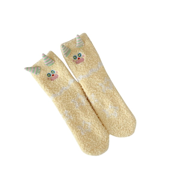 Xfvqtps Fuzzy Socks for Women Fluffy Slipper Socks Cute Embroidery Winter Warm Soft Sleep Socks