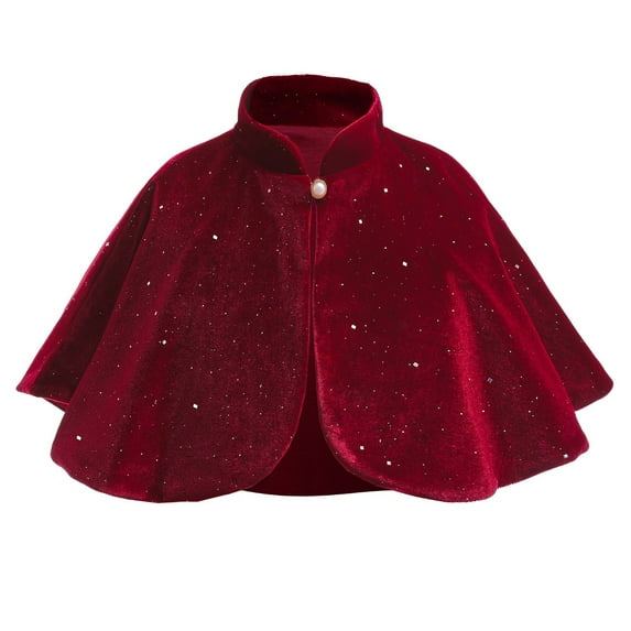 Xfvqtps Girl Short Dress Cape Solid Color Stand Collar Suede Surface Pearl Decoration One Button Sequin Elegant and Sweet Dress Jacket Wine