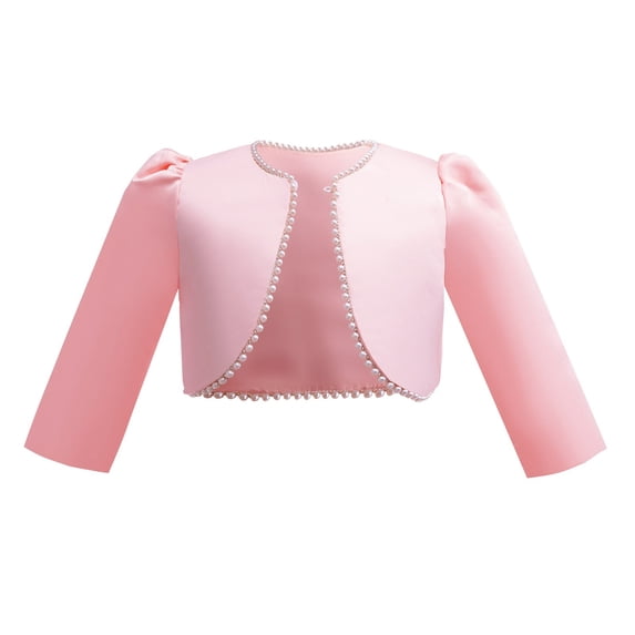 Xfvqtps Girl Short Dress Waistcoat Solid Color Long Sleeved Pearl Decoration One Button Elegant and Sweet Dress Jacket Pink