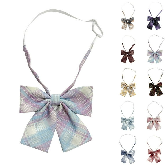 Xfvqtps Girls Bow Tie Checkered Bowties Pre-Tied Neckties Adjustable for Pleated Skirt Uniform School Light Blue