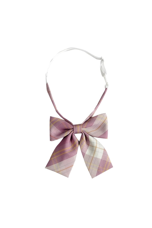 Girls Bow Tie Checkered Bowties Pre-Tied Neckties Adjustable for Pleated Skirt Uniform School Pink