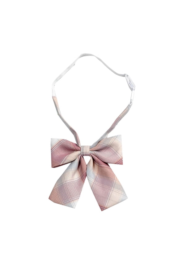 Girls Bow Tie Checkered Bowties Pre-Tied Neckties Adjustable for Pleated Skirt Uniform School Pink