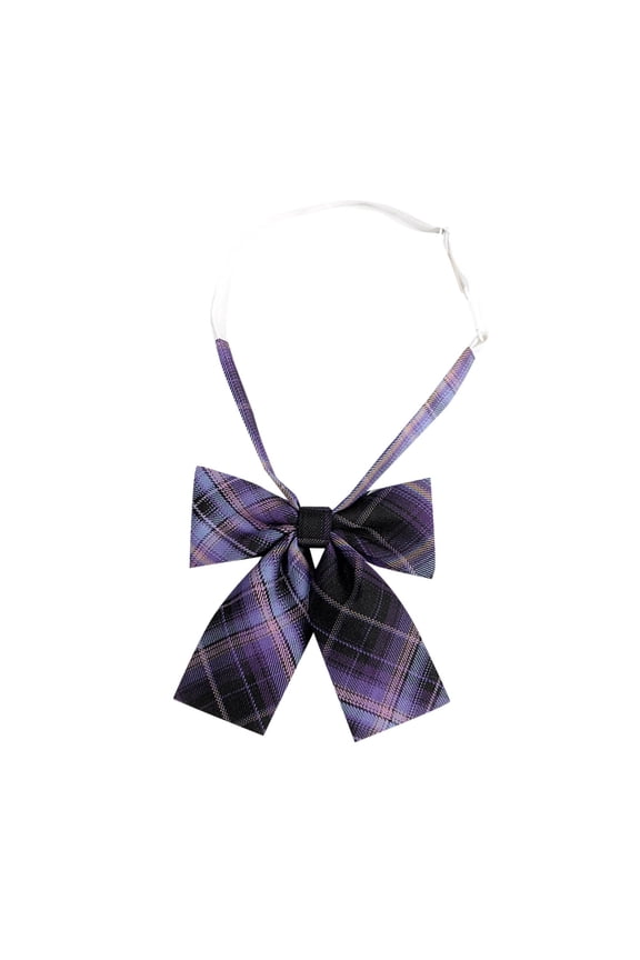 Girls Bow Tie Checkered Bowties Pre-Tied Neckties Adjustable for Pleated Skirt Uniform School Purple