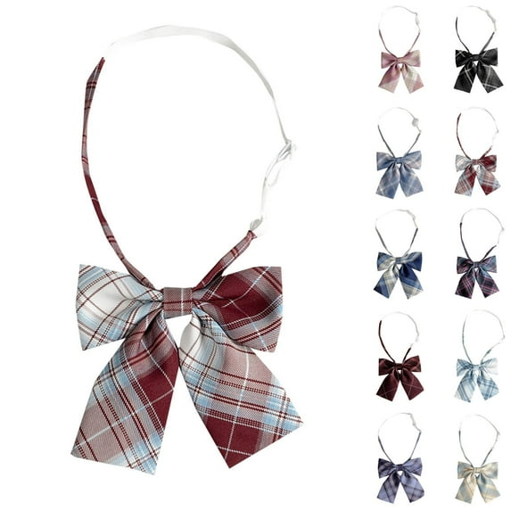 Xfvqtps Girls Bow Tie Checkered Bowties Pre-Tied Neckties Adjustable for Pleated Skirt Uniform School Sky Blue