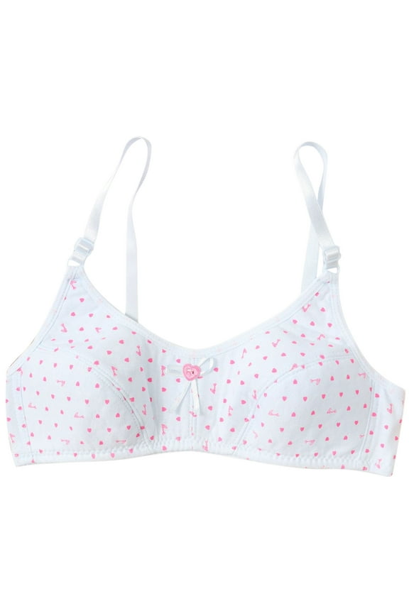 Girls Bras Bralettes Adjustable Spaghetti Strap Back Buckle Cotton Soft Comfortable Breathable Love Print Lace Bow Training Bra for Teen Blue