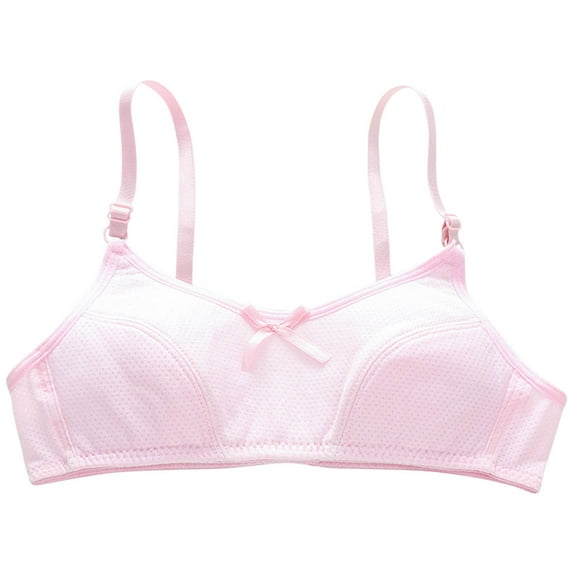 Xfvqtps Girls Bras Bralettes Adjustable Spaghetti Strap Back Buckle Cotton Soft Comfortable Breathable Solid Color Bow Training Bra for Teen Age 9-16 Pink