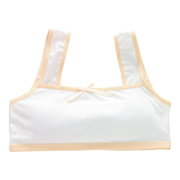 Xfvqtps Girls Bras Bralettes Color Edge Cotton Soft Comfortable Breathable Bow Training Bra for Teen Age 13-16 Beige