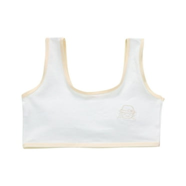 Xfvqtps Girls Bras Bralettes Color Edge Cotton Soft Comfortable Breathable Little Girl Embroidery Training Bra for Teen Age 7-12 Beige