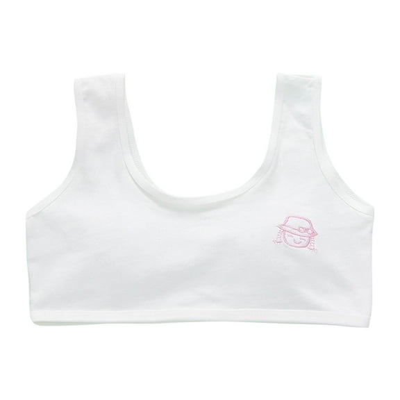 Xfvqtps Girls Bras Bralettes Color Edge Cotton Soft Comfortable Breathable Little Girl Embroidery Training Bra for Teen Age 7-12 White