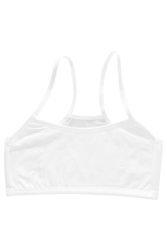 Girls Bras Bralettes Racerback Spaghetti Strap Mesh Cotton Soft Comfortable Breathable Solid Color Training Bra for Teen White