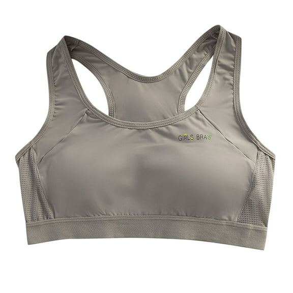 Xfvqtps Girls Bras with Padded Cotton Sports Training Bra for Teen Big Kids Racerback Solid Color Mesh Comfortable Breathable Girls Bras for 10-18 Years Gray