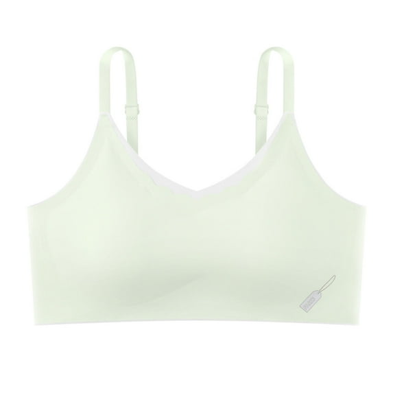 Xfvqtps Girls Bras with Padded Fixed Cup Seamless Adjustable Spaghetti Shoulder Strap Ice Silk Cooling Training Bra for Teen Big Kids Comfortable Breathable Girls Bras for 12-15 Years Green