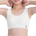 thumbnail image 1 of Xfvqtps Girls Bras with Padded Fixed Cup Seamless Soft Comfortable Breathable Solid Color Wave Hem Cute Girls Print Training Bra for Teen Big Kids Girls Bras for 9-12 Years White, 1 of 8
