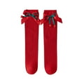 thumbnail image 1 of Xfvqtps Girls Christmas Socks Cute Bow Knitting Solid Color Mid Tube Christmas Accessories Elastic Comfort Breathable Soft Cotton Socks Red-02, 1 of 4