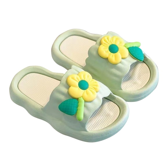 Xfvqtps Girls Flower Printed Slippers PVC Non Slip Summer Cartoon Slippers Indoor Outdoor Thick Soled Sandals Fashionable Outdoor Slippers