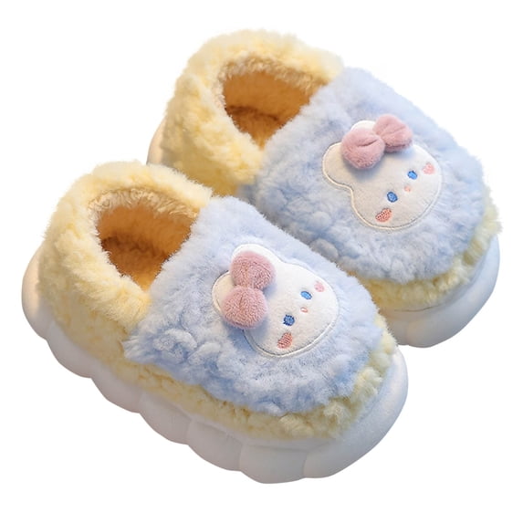 Xfvqtps Girls Fuzzy Slippers Cover Heel Fluffy Memory Foam Soft Sole Cute Bowknot Rabbit Princess Non Slip Thickened Comfortable Warm Indoor Winter House Slippers Sky Blue