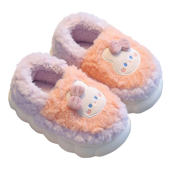Xfvqtps Girls Fuzzy Slippers Cover Heel Fluffy Memory Foam Soft Sole Cute Bowknot Rabbit Princess Non Slip Thickened Comfortable Warm Indoor Winter House Slippers Watermelon Red