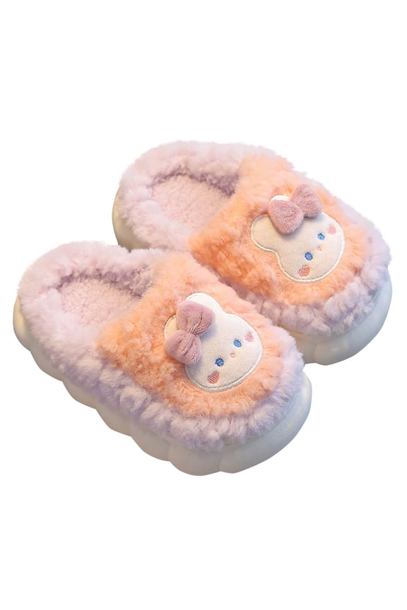 Girls Fuzzy Slippers Cute Bowknot Rabbit Princess Fluffy Slip on Memory Foam Soft Sole Non Slip Thickened Comfortable Warm Indoor Winter House Slippers Watermelon Red