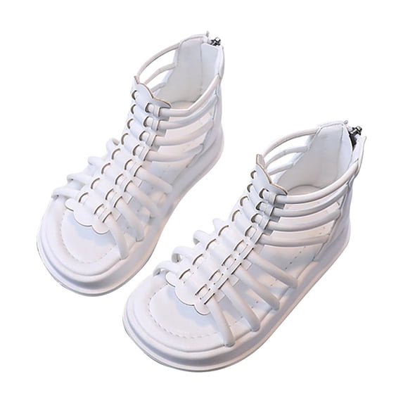 Xfvqtps Girls Gladiator Sandals High Top Zipper Back Open Toe Breathable Soft Sole Non-Slip Casual Summer Beach Stappy Shoes