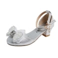 thumbnail image 1 of Xfvqtps Girls Heels Princess Shoes Rhinestone Lace Bowknot Sparkling Closed Toe Heels Ankle Strap Pendant Dance Wedding Party Spring Summer Dress Pump Shoes Silver, 1 of 6